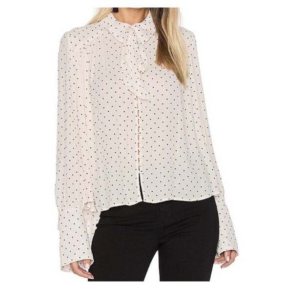 Free People Kennedy Blouse Size XS Pink Polka Dot Oversized Bow Missing‎ Tie - Picture 1 of 11
